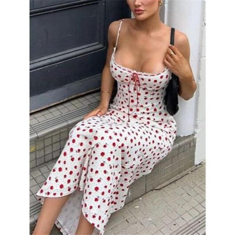 Floral Print Lace Trimmed Cami Dress